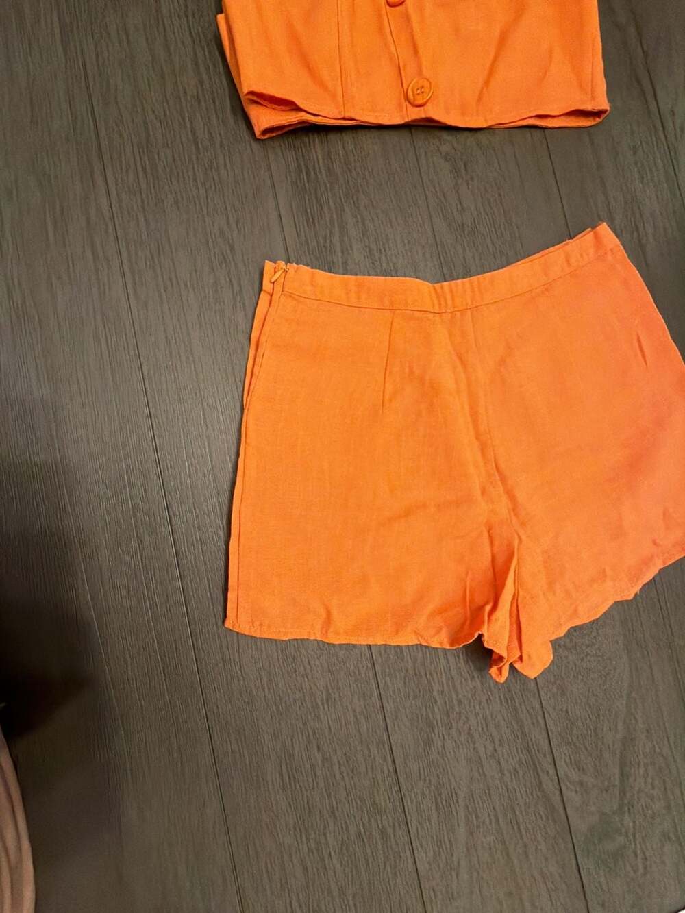 #35Nasty Gal Collection Orange Linen-Look Button-Up Crop Top and High-Waisted Sh - Picture 6 of 14